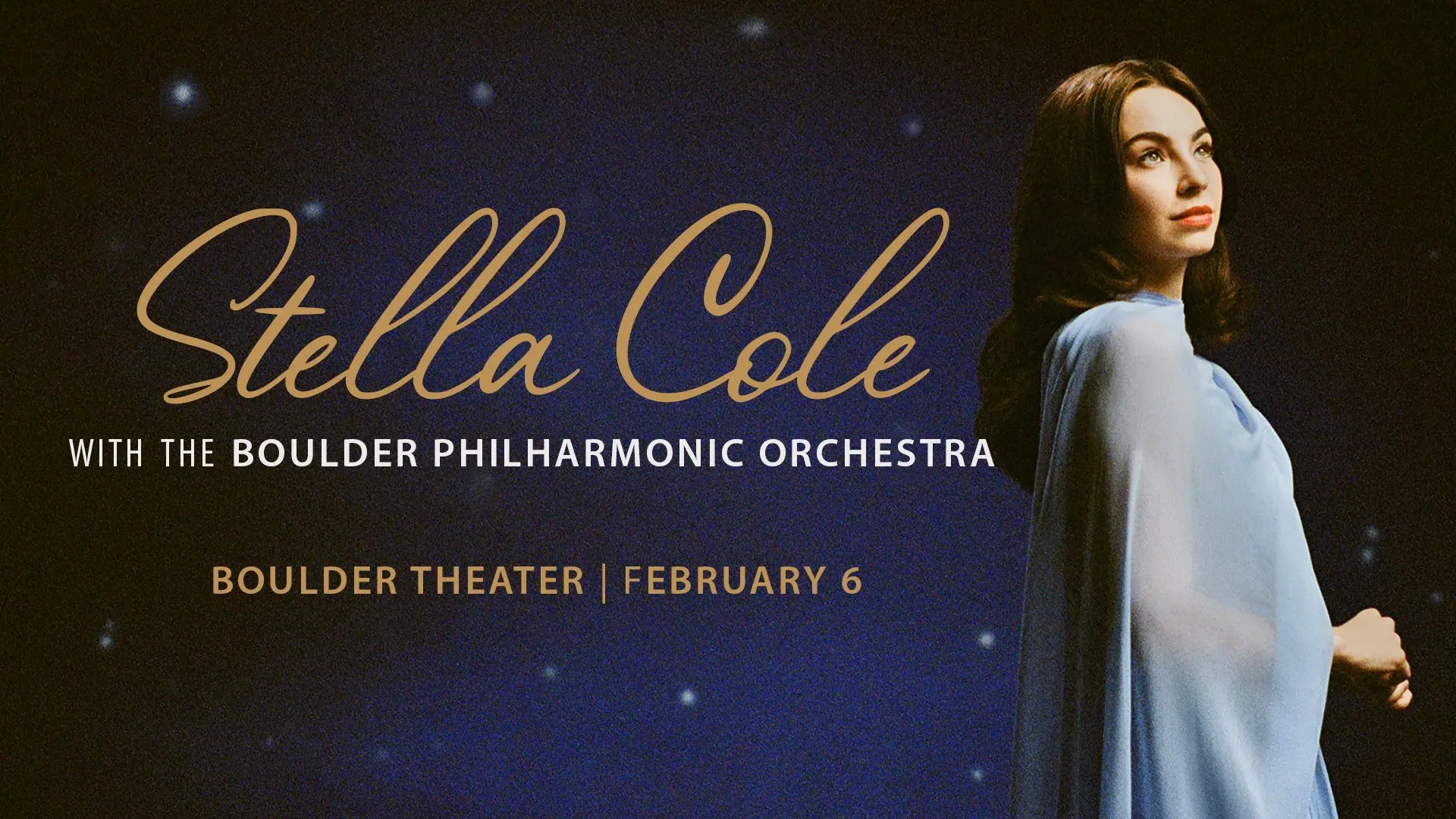 A poster for Stella Cole with the Boulder Philharmonic event