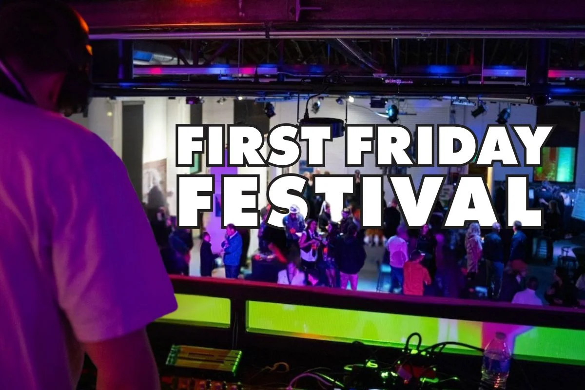A poster for First Friday Festival - RiNo Art District event