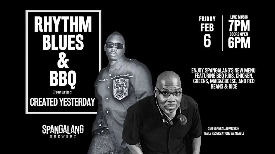 A poster for Rhythm Blues & BBQ featuring Created Yesterday event