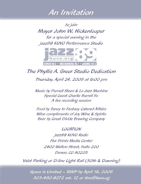 Phyllis A Greer Performance Studio invitation