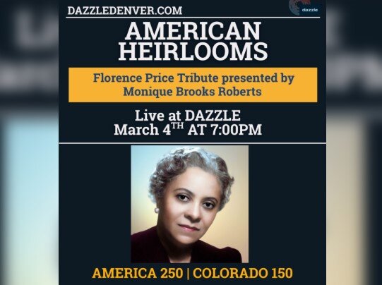 A poster for American Heirlooms: Florence Price Tribute presented by Monique Brooks Roberts event