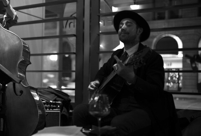 A poster for Dazzle Brunch with Alex Trujillo Bossa Duo  event