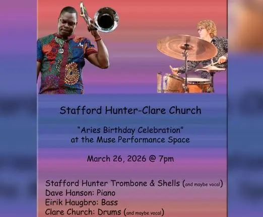 A poster for Stafford Hunter/Clare Church Aries Birthday Celebration event