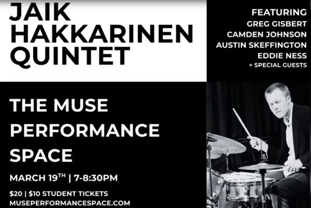 A poster for  Jaik Hakkarinen Quintet event