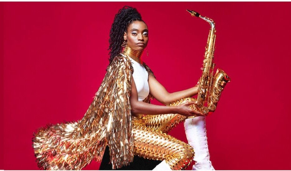 A poster for Lakecia Benjamin with Oscar Perez (piano), Elias Bailey (bass) and Quentin Baxter (drums) event