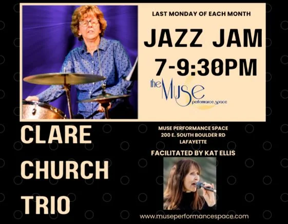 A poster for Muse Jazz Jam: Clare Church Trio event
