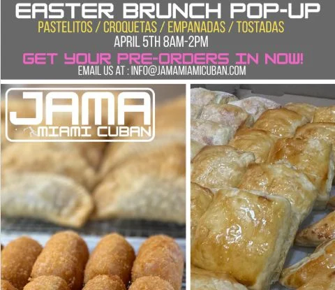A poster for Jama Miama Cuban Easter Pop Up event