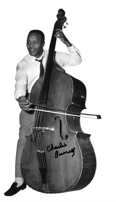 Charles Burrell playing upright bass with a bow
