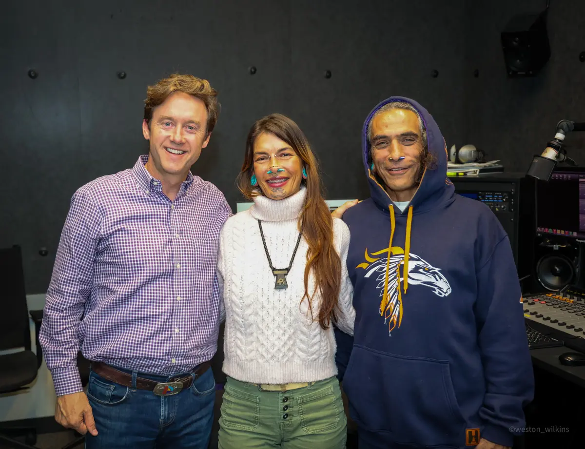 Left to right: Denver Mayor Mike Johnston and All Nations Rise hosts Metzli and Anthony
