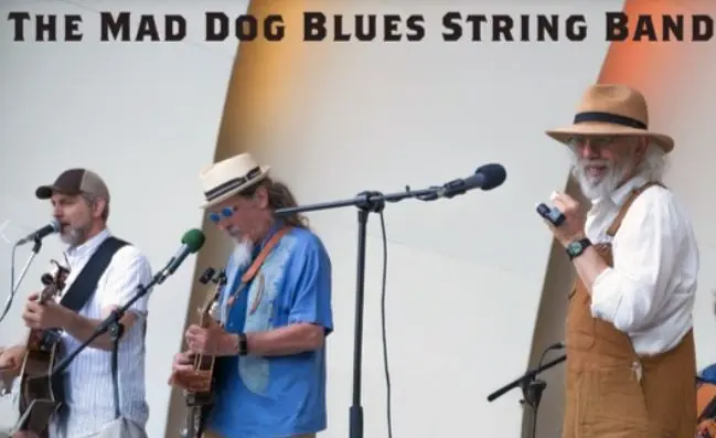 A poster for The Mad Dog Blues String Band event
