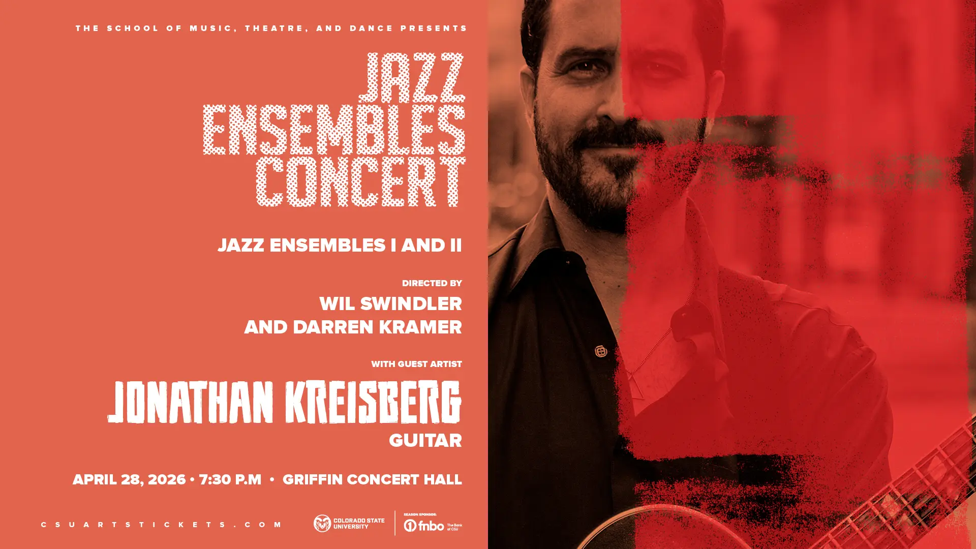 A poster for Jazz Ensembles Concert: with guest artist Jonathan Kreisberg event