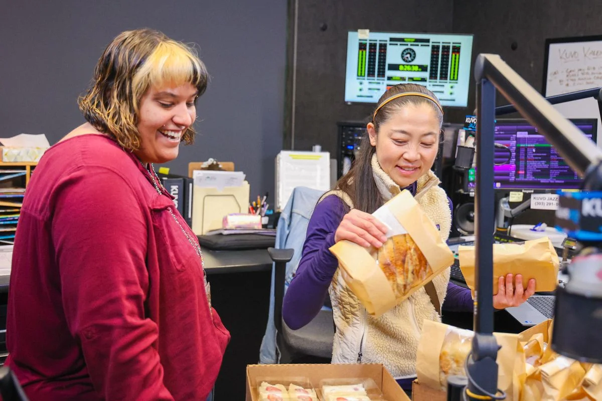 Abi Clark & Mitsue Yamamoto and baked goods from Sweet Bee & Co. 