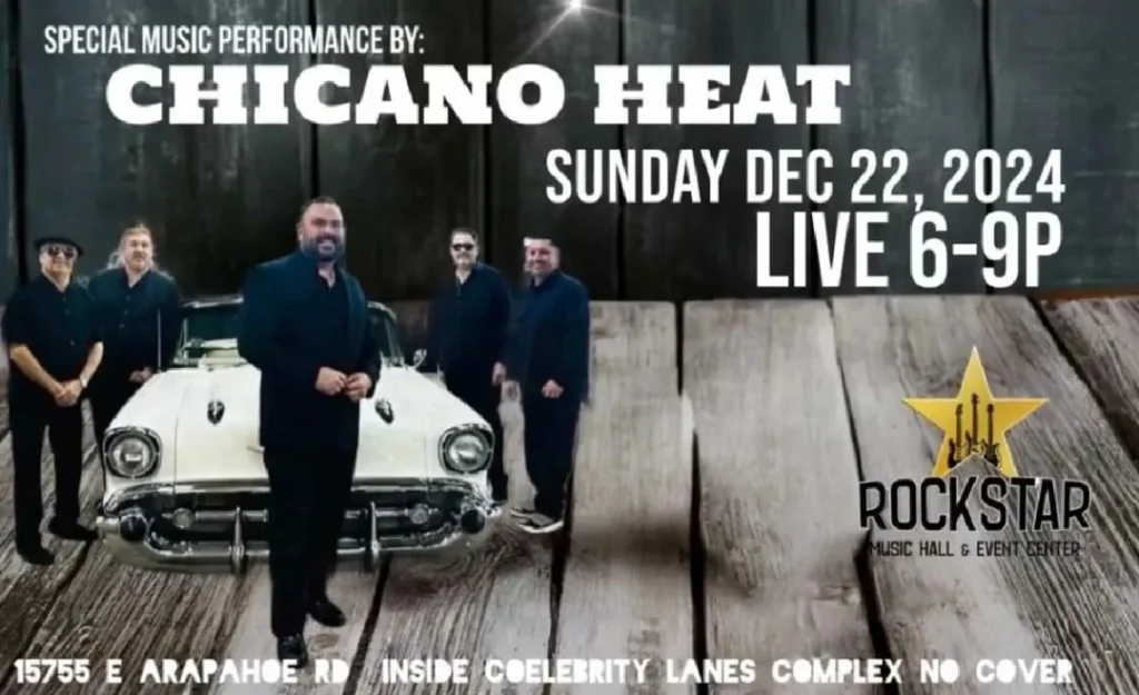A poster for Rockstar Music Hall presents Tejano Sunday with Chicano Heat event