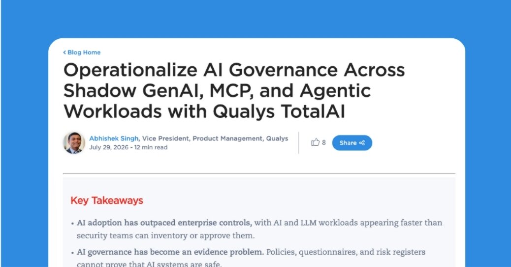 <p>Operationalize AI Governance Across Shadow GenAI, MCP, and Agentic Workloads with Qualys TotalAI</p>
