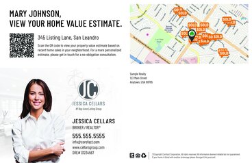 Branded postcard back with a map