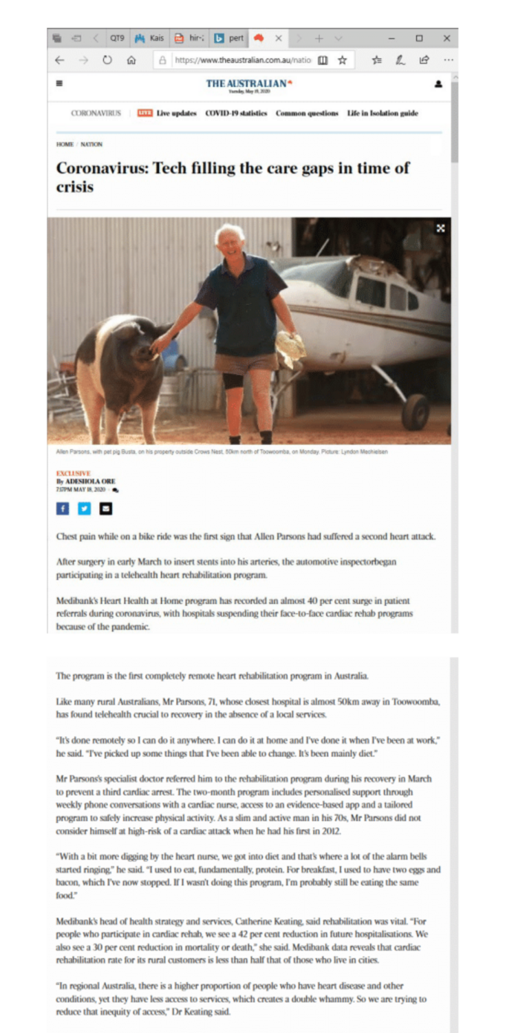 The Australian features Cardihab and Medibank project to maintain quality CR during pandemic.