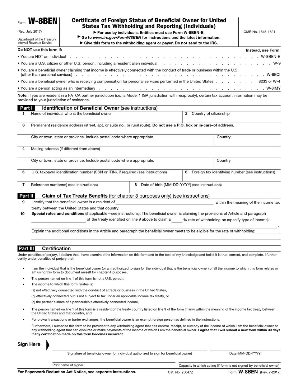 W-8BEN Form