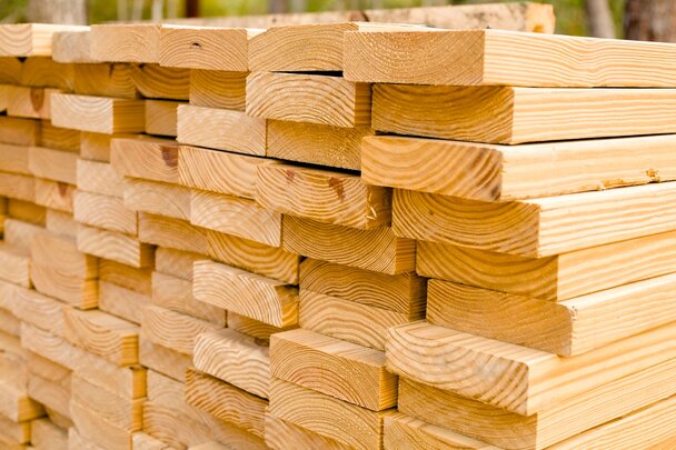 Stacks of board in a lumber yard