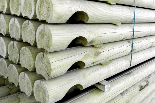 Stacks of board in a lumber yard