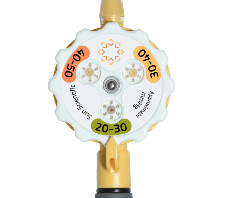 close up of aerogauge hand pump and it's three pressure ranges
