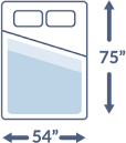 Full mattress dimensions 54 inches wide by 75 inches high