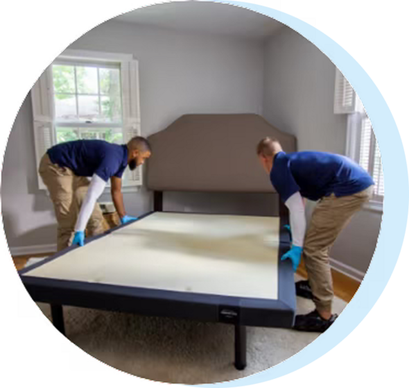 delivery team setting up bedding