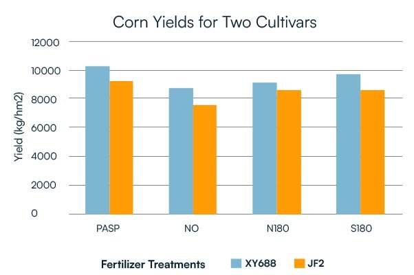 Corn yields for two cultivars bar graph