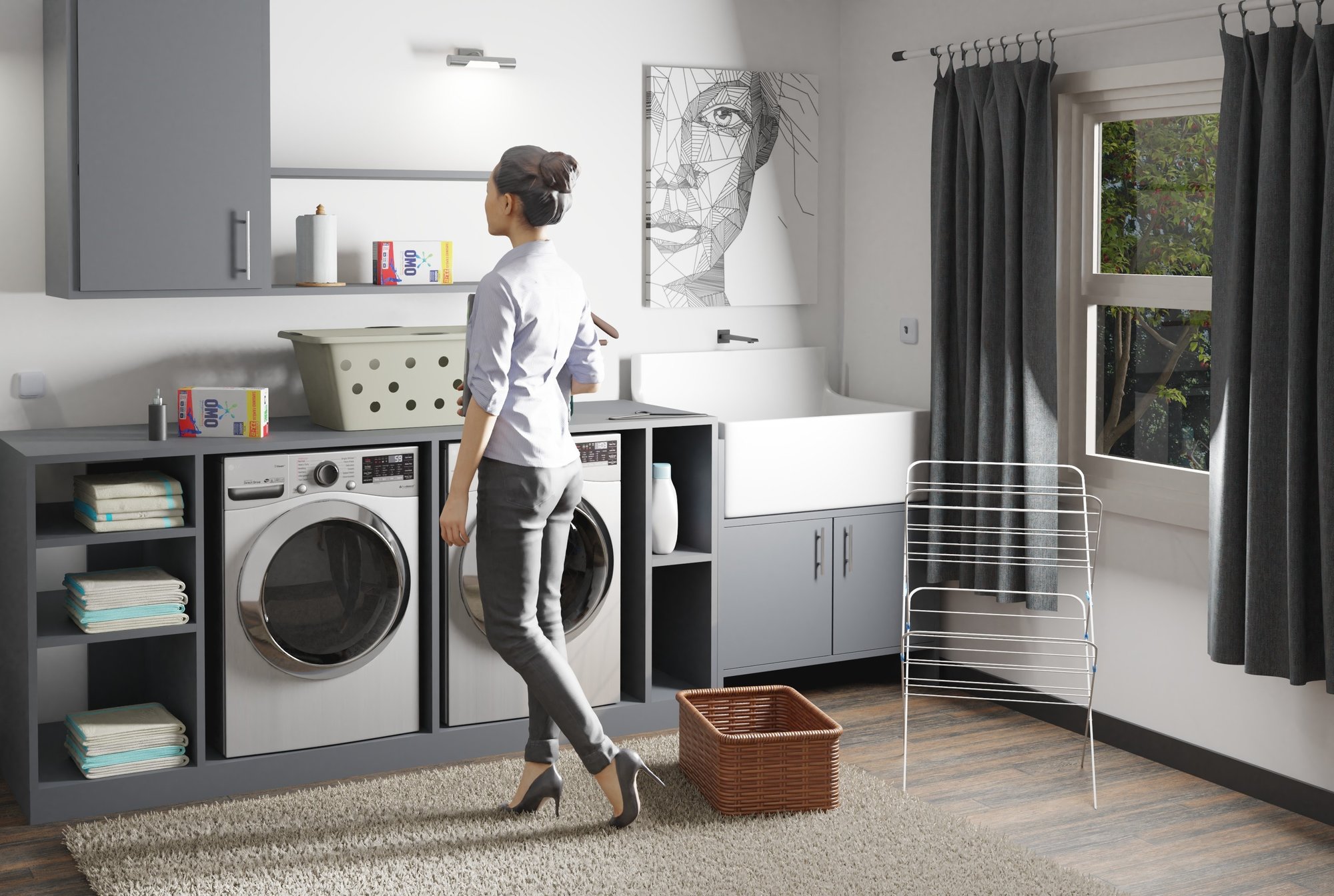 A person in a modern laundry room