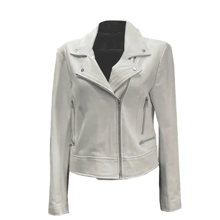 Chamarra Vivienne de Piel Color Blanco