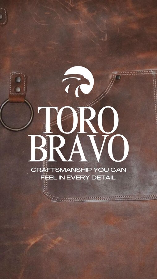 Close-up of handcrafted brown leather apron by Toro Bravo, showcasing artisanal Mexican products.