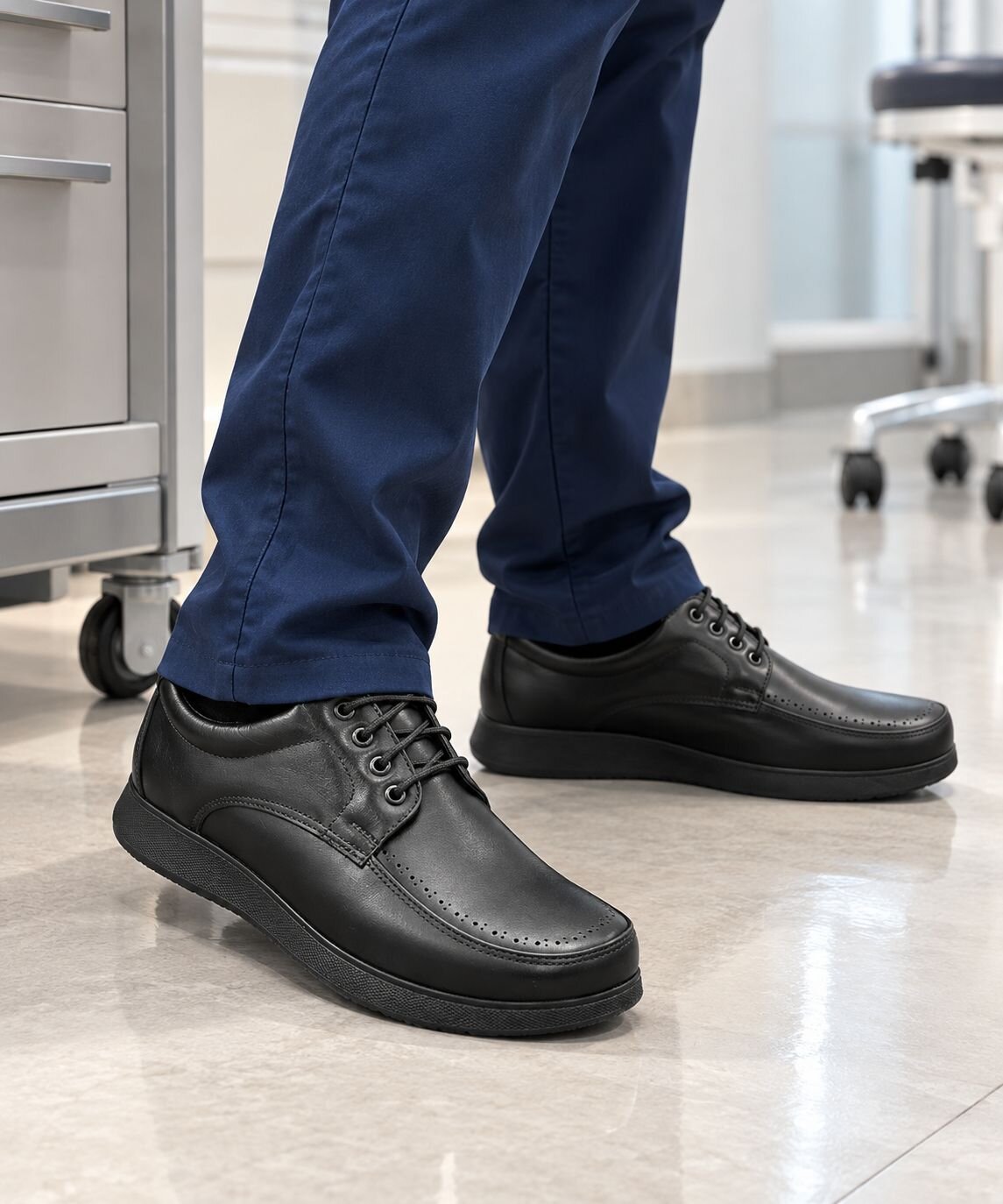 Profesional caminando con Zapato Clínico Negro de Caballero Confort 3006