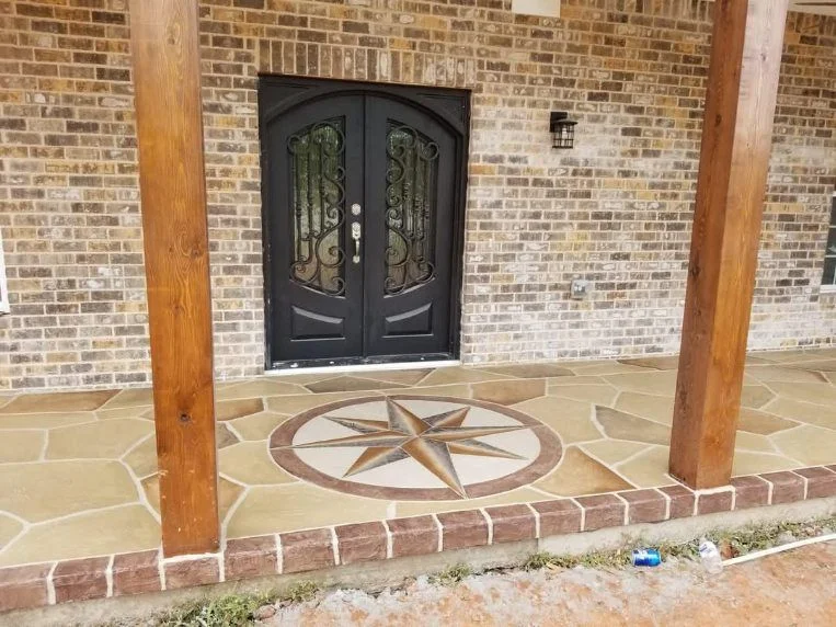 Front entry patio with a custom compass rose medallion