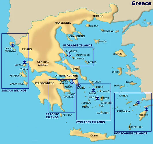 Greek island groups map