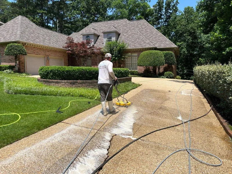 Technician pressure washing an exterior surface