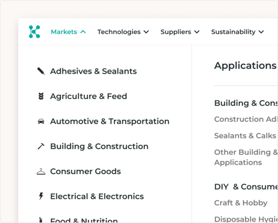 Find the right ingredient, polymer or chemistry for your specific application by choosing your market focus on Knowde