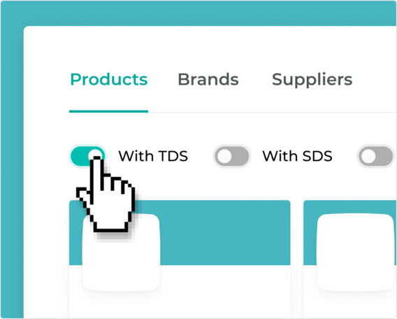 Knowde’s quick filters help you identify products with a TDS or SDS, and let you hide blends during your search