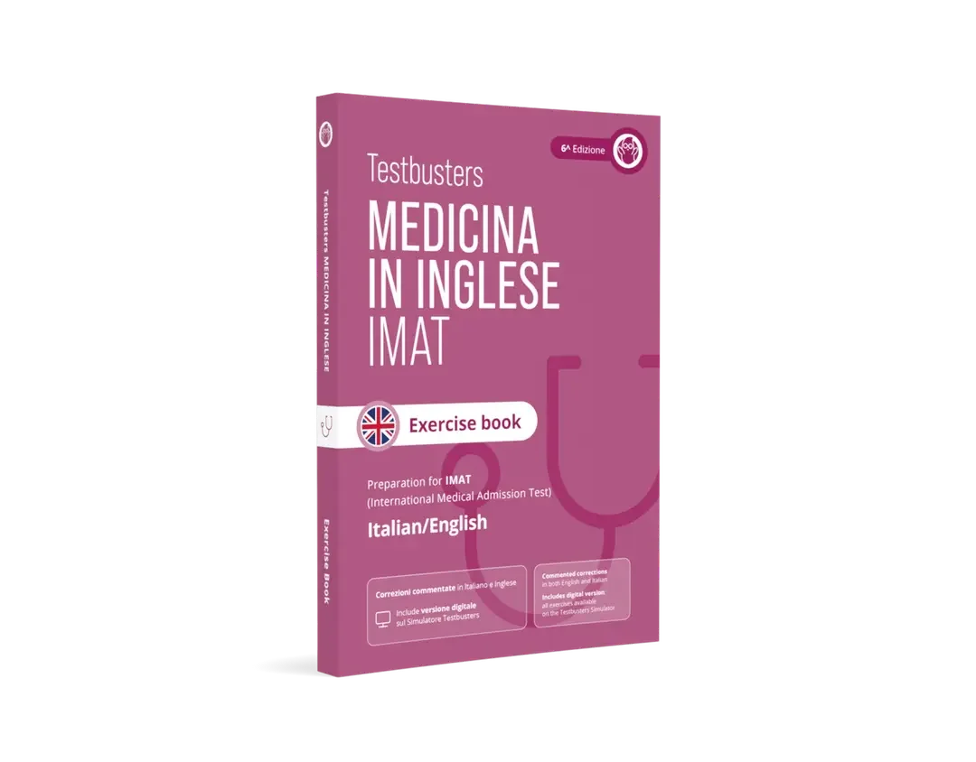 Cover of "IMAT 2026 – Exercise Book" with IMAT practice questions.