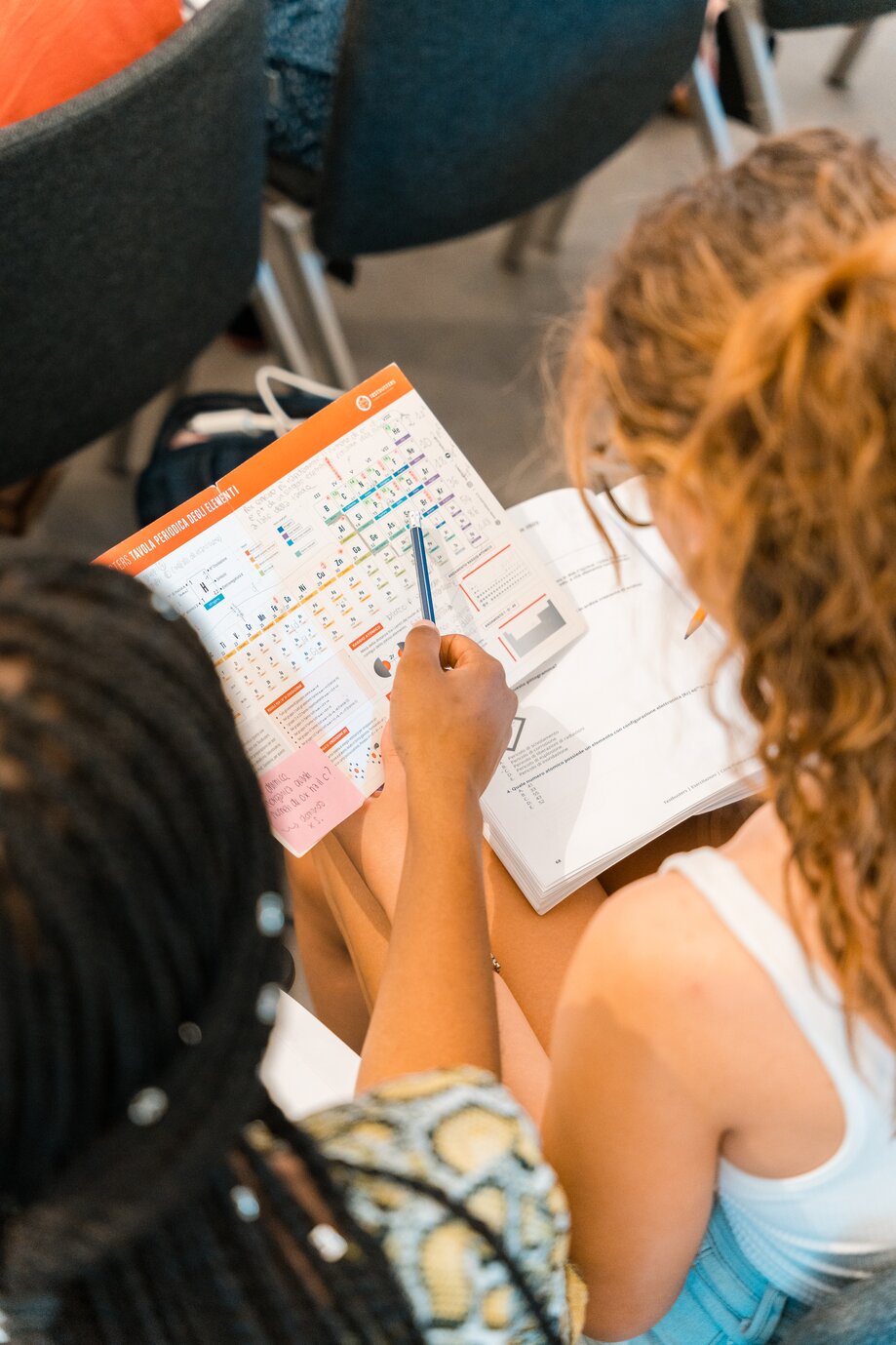 Group of international medical students giving thumbs up and holding IMAT books in a classroom.