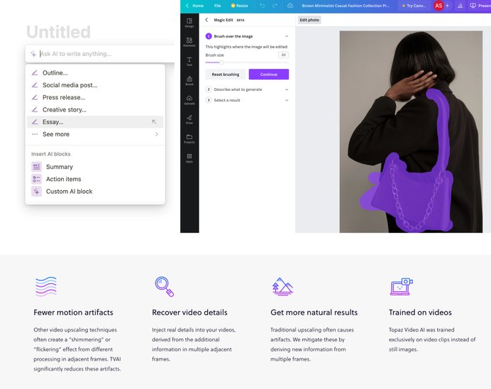 Examples of AI-specific tools and iconography being called out in shades of purple