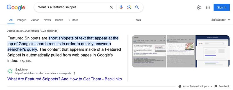 featured snippet example