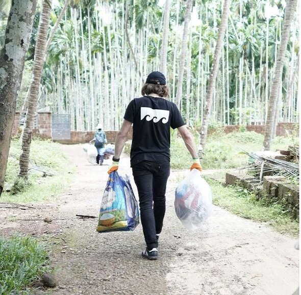 Image shows CleanHub Co-founder Florin joining in collection services in Chemnad