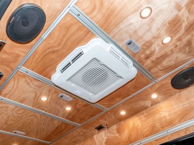 All electric air condition and heating unit (Rec Pro) installed in this 144 Mercedes Sprinter conversion van.