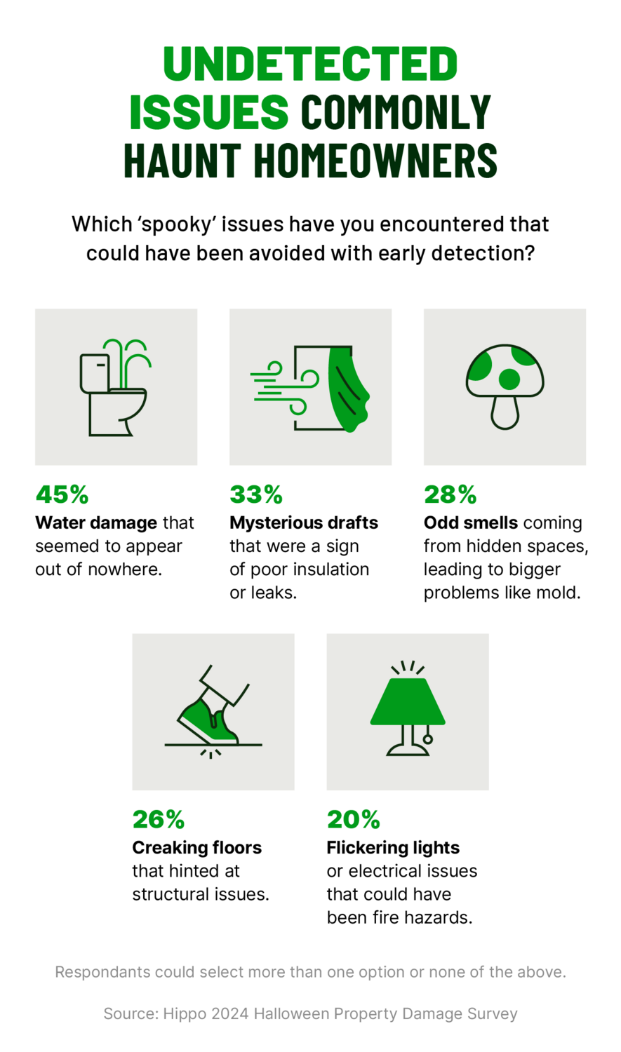 A graphic highlights five undetected home maintenance issues that commonly haunt homeowners. 