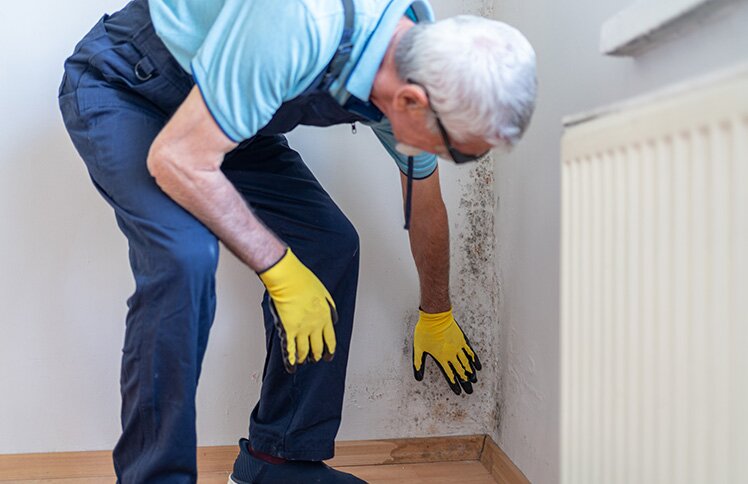 A homeowner inspects their home for mold based on the signs of mold list.