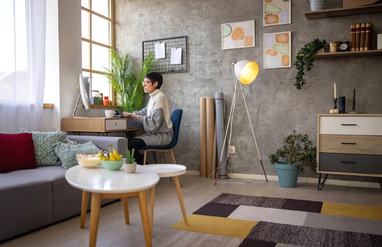 A homeowner works from a home office.