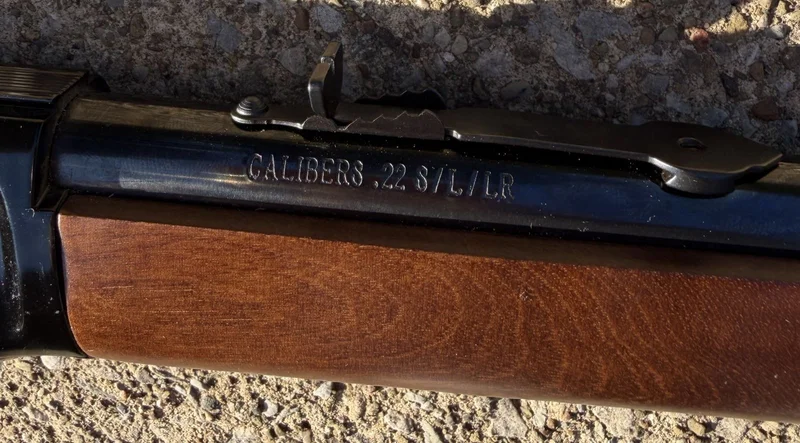 Close-up of the Henry rifle barrel marking