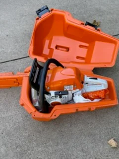 Chainsaw in carrying case