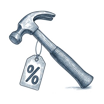 hammer with % price tag hanging off