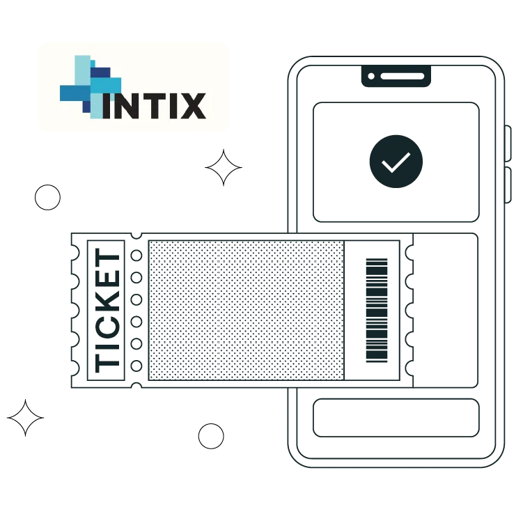 ticketing illustration with an intix logo