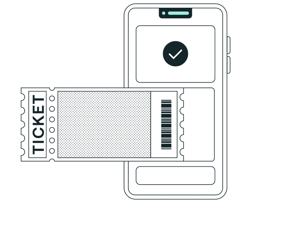 Illustration of a paper ticket coming out of a smart phone